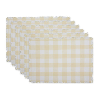 DII Heavyweight Fringed Check Tabletop Collection, Placemat Set, 13x19, Natural, 6 Count
