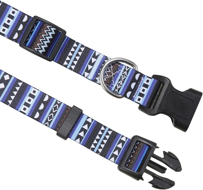 Mihqy Dog Collar with Bohemia Floral Tribal Geometric Patterns - Soft Ethnic Style Collar Adjustable for Small Medium Large Dogs（Bohemian Blue,S）
