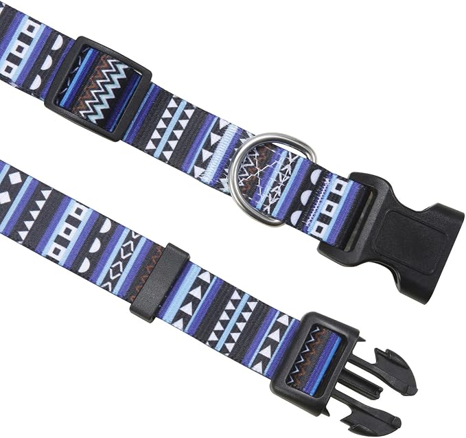 Mihqy Dog Collar and Leash Set with Bohemia Floral Tribal Geometric Patterns - Soft Ethnic Style Collar Adjustable for Small Medium Large Dogs(Bohemian Blue Set,L)