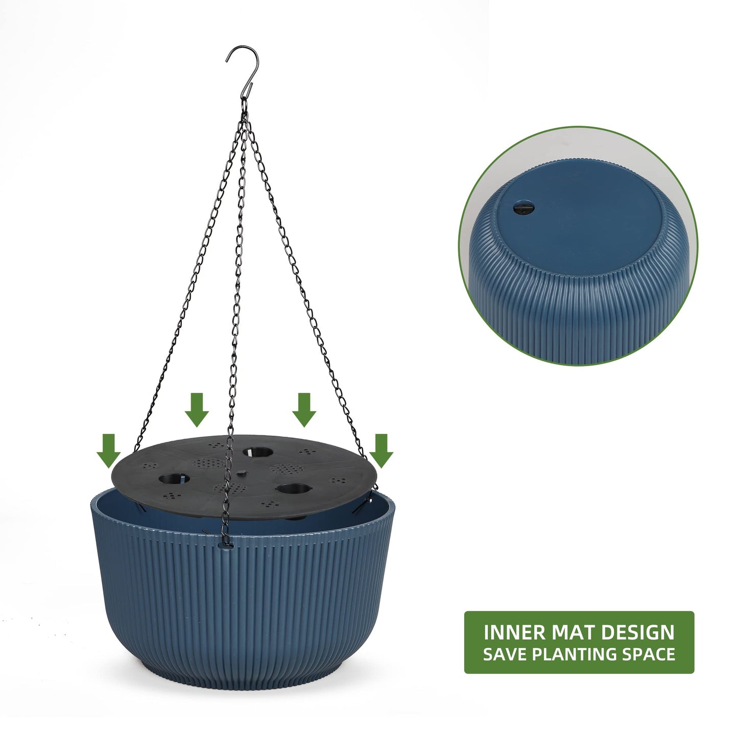 Dexceder 11.2 Inch Self Watering Hanging Planters Indoor Outdoor, Thickened Hanging Basket Flower Plant Pot (2 Pack, Deep Blue)