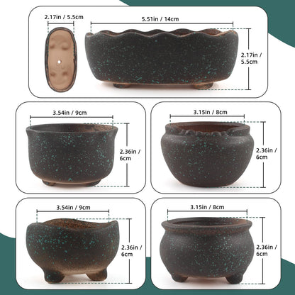 ginojex Retro Ceramic Succulent Garden Pots Small Plant Planter Container with Drainage Set of 5 for Home Office Decor