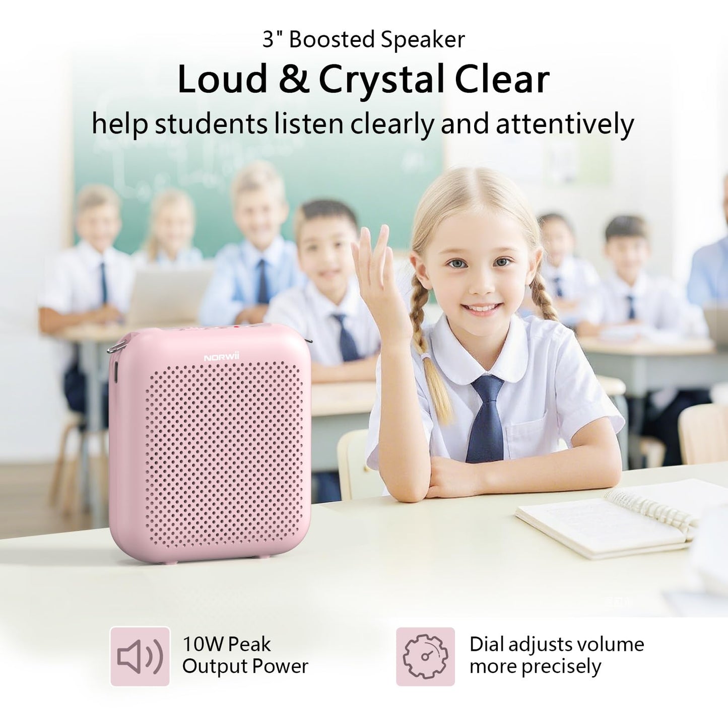 Norwii Bluetooth Voice Amplifier, Power Amplifiers, Portable Mini Wired Microphone Headset for Teacher Classroom & Outdoor Lectures, Teaching, Tour Guides, USB-C Rechargeable - 4000mAh, Pink