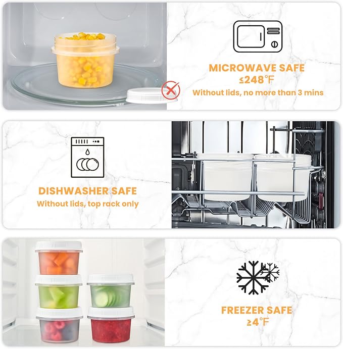 TUZAZO 6 Pack - 8 Oz Food Storage Containers with Screw Lids, Airtight Plastic Small Freezer Storage Container for Ice Cream, Overnight Oats, Snack, Soup, Portion and Meal Prep Container