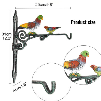 Sungmor Cast Iron Hanging Plant Bracket, 2 Pack Heavy Duty Hanging Basket Brackets, 10" Deep Outdoor Wall Plant Hangers, Decorative Garden Hooks for Flower Basket Bird Feeder Wind Chime Solar Light