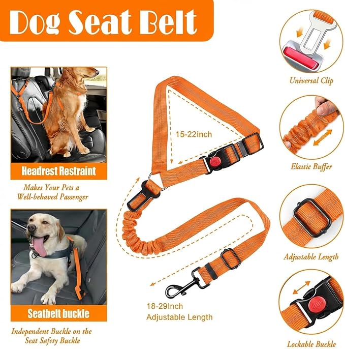 LOBEVE No Pull Dog Harness, Collar & Leash Set | Includes Dog Seat Belt, Collapsible Bowls & Poop Bag Dispenser. Ideal for Training, Walking, Hiking. Fits Small to Large Dogs(Orange-M)