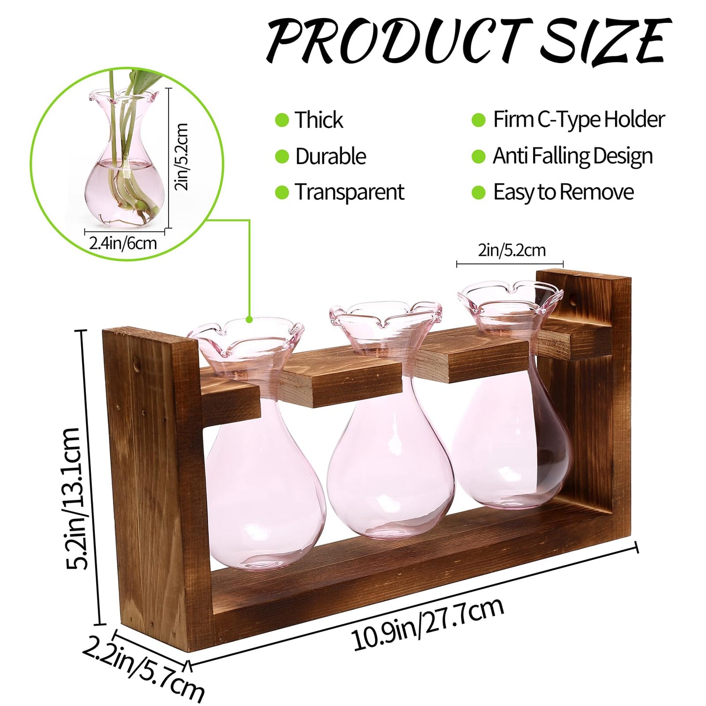 Plant Propagation Station Plant Terrarium Unique Birthday Gifts for Women Home Office Decor Planter with Wooden Stand - 3 Bulb Glass Vase
