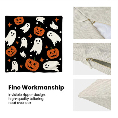 Halloween Pillow Covers 22x22, Cream Spooky Ghost Black Decorative Throw Pillows for Couch, Burnt Orange Pumpkin Decor Cushion Cover 2 Pcs Autumn Fall Outdoor Linen Pillowcase for Bed Car Safa