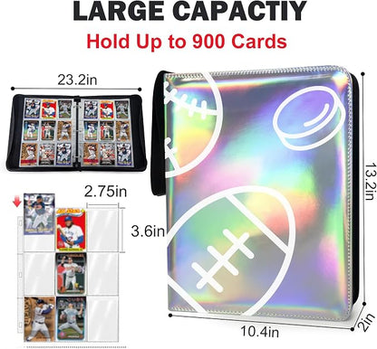 900 Pockets Sports Card Binder, Portable Waterproof Storage Bag with Removable Sleeves for Baseball Football Basketball Hockey Cards 2025 2026 Collectors
