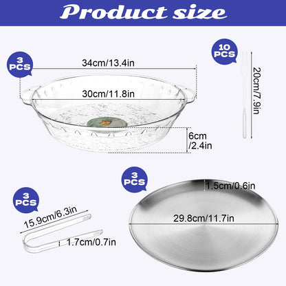 3 Set Chilled Serving Tray for Parties with Compartments, 11.8" Ice Chilled Party Platter, Ice Serving Board with 3 Tongs 10 Forks, Cold Dish Dip for Fruit,Veggies, Appetizer, Shrimp Cocktail