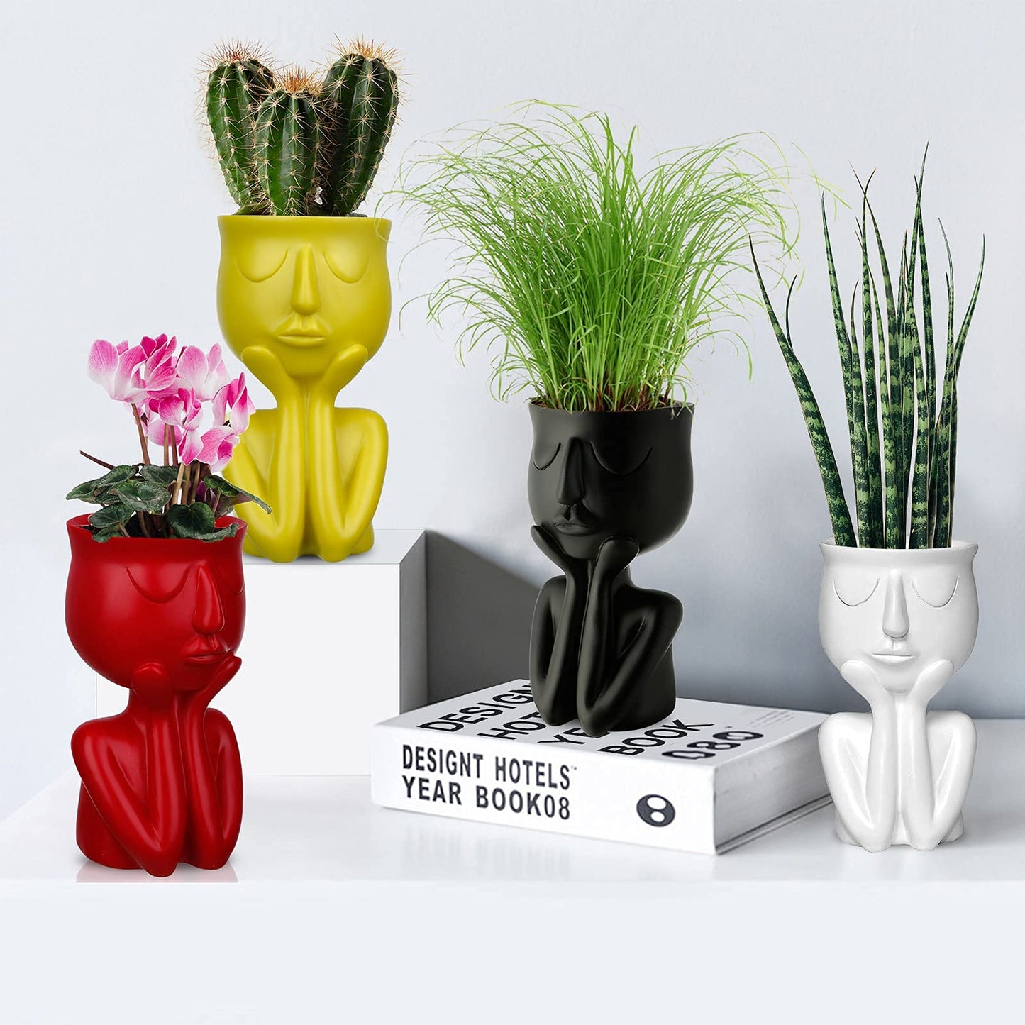 YingYi Resin Head Planter Face Flower Pot 6 inch Tiny Human Shaped Flower Vases Succulents Pots Desktop Decoration for Home Office Indoor Outdoor Gardening Ornament