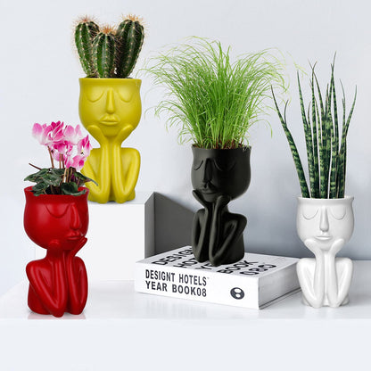 YingYi Resin Head Planter Face Flower Pot 6 inch Tiny Human Shaped Flower Vases Succulents Pots Desktop Decoration for Home Office Indoor Outdoor Gardening Ornament