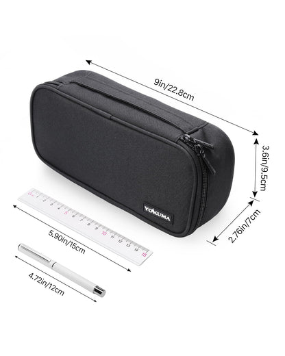 YOKUMA Pencil Case,Large Capacity Pencil Pouch,Aesthetic Zipper Pencil Box, Back to School Supplies for College Student Teen Adults (Black)