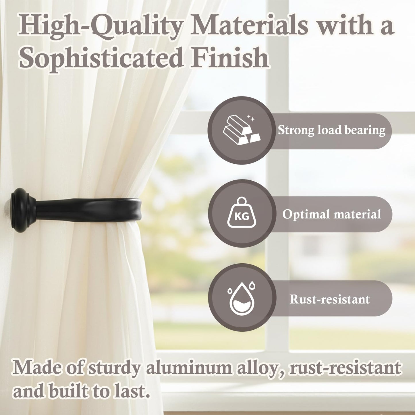 Primero Basics Black Curtain Tiebacks - Wall-Mounted Curtain Holdbacks, Elegant Curtain Hooks for Drapes, Curtain Holders for Wall, Tie Backs for Curtains, Modern Curtain Hooks,2 Pack
