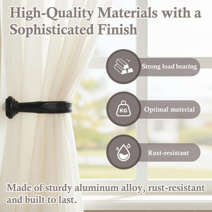 Primero Basics Black Curtain Tiebacks - Wall-Mounted Curtain Holdbacks, Elegant Curtain Hooks for Drapes, Curtain Holders for Wall, Tie Backs for Curtains, Modern Curtain Hooks,2 Pack