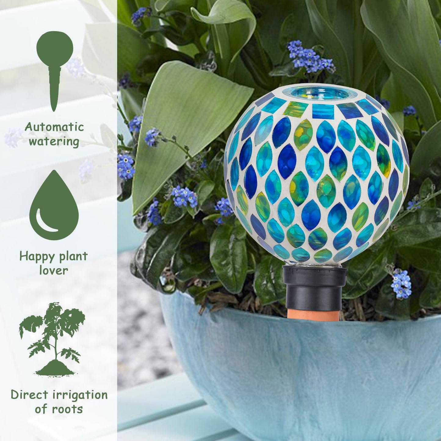 Chonsun Plant Watering Globes Mosaic Self Watering Planter Insert 2 Pack Large Terracotta Watering Spikes Automatic Waterer Device Outdoor Indoor Flower Pots Decorations