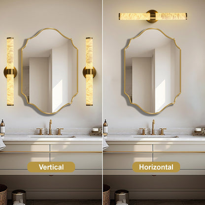 OSRoyce Alabaster Wall Sconces, 24" Brass Wall Sconce, Cylinder Natural Spanish Marble Sconces Wall Lighting, Modern Gold Dimmable Wall Lights for Living Room Bedroom Bathroom Stairs Hallway Entryway