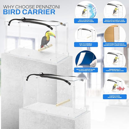 PENNZONI Macaw Acrylic Carrier, Large Bird Carrier, Crystal Clear Acrylic Bird Carrier, Bird Travel Carrier, Acrylic Bird Transporters
