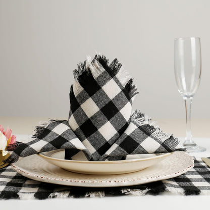 wonlex Buffalo Check Cloth Napkins Set of 6, 18 x 18 Inches Plaid Dinner Napkins, Reusable Washable Napkins for Halloween, Wedding, Parties, Festival, Cocktail (Black-White)