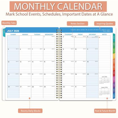 Teacher Planner 2026-2027 - Academic Planner Teacher Lesson Planner 2026-2027, July 2026 - June 2027, 8.5" x 11", Lesson Plan Book, Weekly & Monthly Lesson Calendar with with Colorful Laminated Tabs, Quotes, Inner Pocket