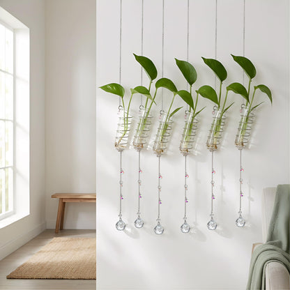 H&D HYALINE & DORA 6 Pcs Hanging Plant Propagation Station with Crystal Ball Prisms Suncatcher and Cleaning Brush, Glass Plant Suncatcher for Indoor Wall Plants Gifts for Plants Lovers(Silver)