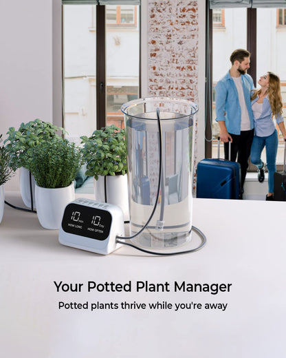 Automatic Watering System for Potted Plants, Plant Waterer, DIY Drip Irrigation Kit with Smart Timer, Waterproof LED Display & Large Capacity Battery, Precise Distribution of Water (White)