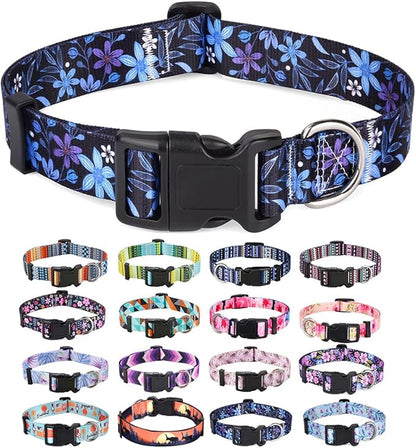 Mihqy Dog Collar with Bohemia Floral Tribal Geometric Patterns - Soft Ethnic Style Collar Adjustable for Small Medium Large Dogs(Floral Blue,S)