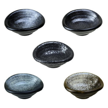 Bicuzat Set of 5 Japanese Vintage Style Ceramic Side Dishes - Retro Black Seasoning Dishes - 3.5 Inch