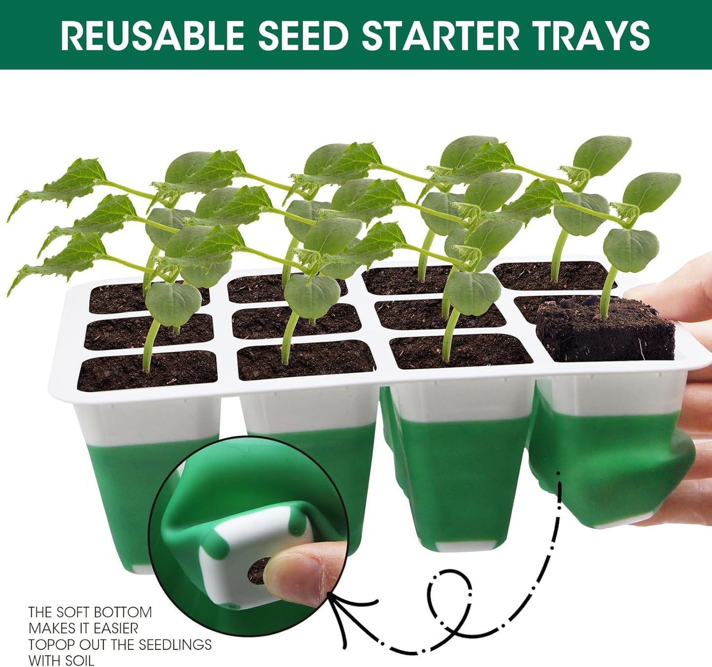 MQHUAYU 60-Cell Self Watering Seed Starter Tray with Grow Light, 5-Pack Reusable Seed Starter Kit with Soft Silicone, Plant Germination Trays with Humidity Dome for Seeding Planting Growing