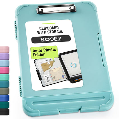 Sooez Reinforced Clipboard with Storage, Inner Plastic Folder Attached, Heavy Duty Clip Boards 8.5x11 with Pen Holder, High Capacity Nursing Clipboards for Teacher Office Home, Letter / A4 Size
