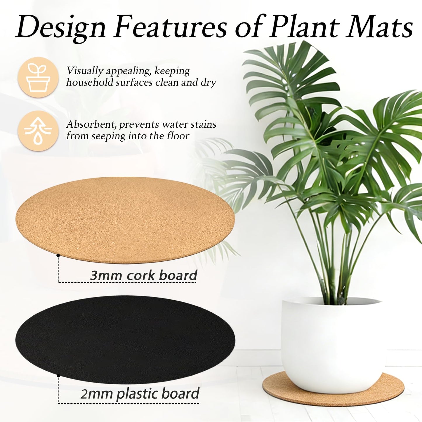 Zaruatu 2 Pcs Large Cork Plant Coasters 14 Inch Double Layers Thicken Planter Coaster Plant Pot Saucers Waterproof Non-Slip Mat for Indoor Outdoor Plants Home Floor Protection