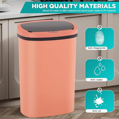 PayLessHere | 13 Gallon Plastic Trash Can | Pink | Automatic Touchless Lid with Motion Sensor | Kitchen Garbage Can with Waterproof Design | for Home, Office, Bathroom | Pack of 1