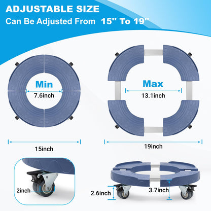 Plant Rollers with Wheels, 15-19 Inch Adjustable Bucket Dolly with Locking Wheels 440 LBS Heavy Duty Drum Cart Plant Caddy with Wheels Plant Mover Base, Blue