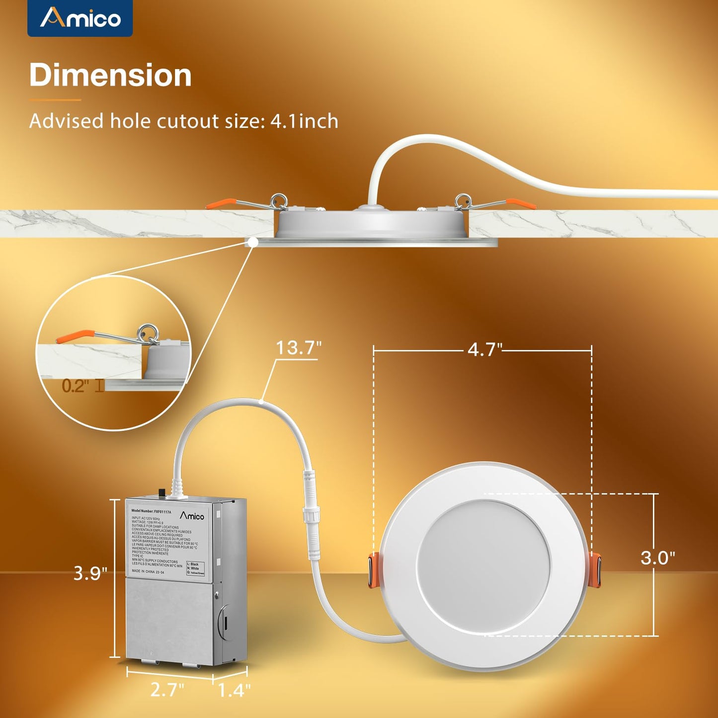 Amico 24 Pack 6 Inch 5CCT LED Recessed Ceiling Light with Night Light, 2700K/3000K/3500K/4000K/5000K Selectable Ultra-Thin Recessed Lighting, 12W=110W, 1100LM, Dimmable Canless Wafer Downlight ETL&FCC