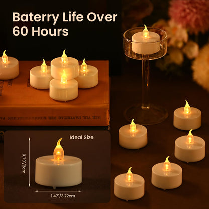 JOSU 12Pcs Flickering Flameless Led Tea Lights Candles Battery Operated, 200+ Hours Fake Electric Candles with Remote Timer, Warmer Lamp White Candlesticks for Home Wedding Party Decor