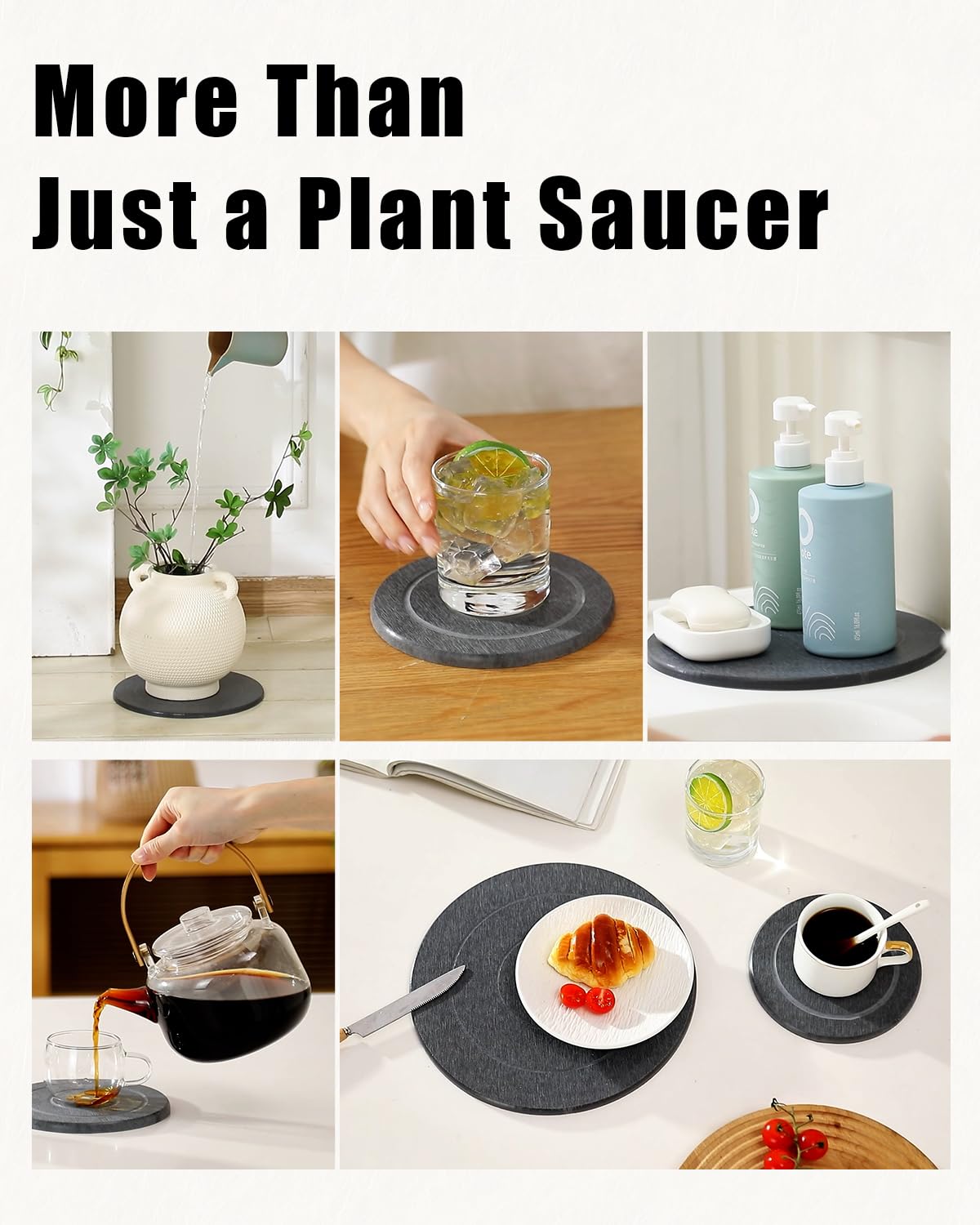 Diatomaceous Earth Plant Saucer Instant Dry, 2 Pack 12 inch Super Absorbent Plant Trays for Pots, Plant Water Catcher Tray, Plant Drip & Drainage Tray for Indoor, Gray