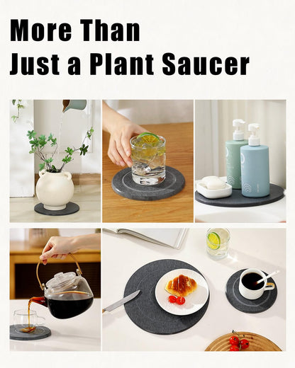 Diatomaceous Earth Plant Saucer Instant Dry, 2 Pack 12 inch Super Absorbent Plant Trays for Pots, Plant Water Catcher Tray, Plant Drip & Drainage Tray for Indoor, Gray