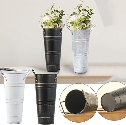 Metal Umbrella Stand Holder, Durable Freestanding Umbrella Rack Multi Functional Rustic Floral Bucket Floor Vase, Organizer for Entryway Porch Indoor Home Office (Black)