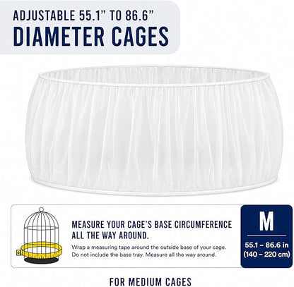 Universal Bird Cage Seed Catcher Universal Mesh Skirt Cover Stretchy Small Animal Cages Cover Pet Removable Durable Protector (White, Medium)