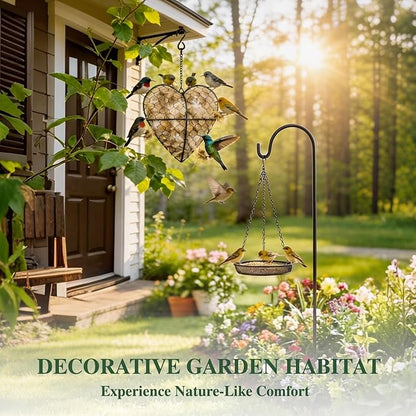 2 Pack Handmade Alpaca Fiber Bird Nesting Heart & Hanging Metal Mesh Bird Feeder Tray Kit - Outdoor Wild Bird Feeding & Nesting Kit for Garden, Patio, Backyard, Hummingbirds & Cardinals