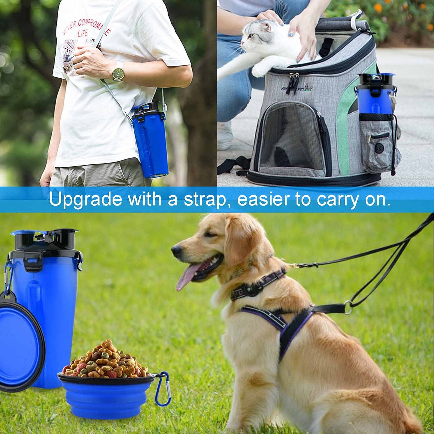 Dog Travel Water Bottle Collapsible Bowls, 2 in 1 Pet Food Container with Collapse Bowls, Outdoor Portable Water Bowls for Walking, Traveling, Camping and Hiking (Orange)