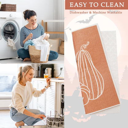 AnyDesign 6 Pcs Halloween Swedish Dishcloths Ghost Pumpkin Skeleton Kitchen Dish Towels Reusable Washable Scary Cotton Kitchen Towels for Baking Cooking Home Kitchen Decor, 6.7 x 7.7 Inch