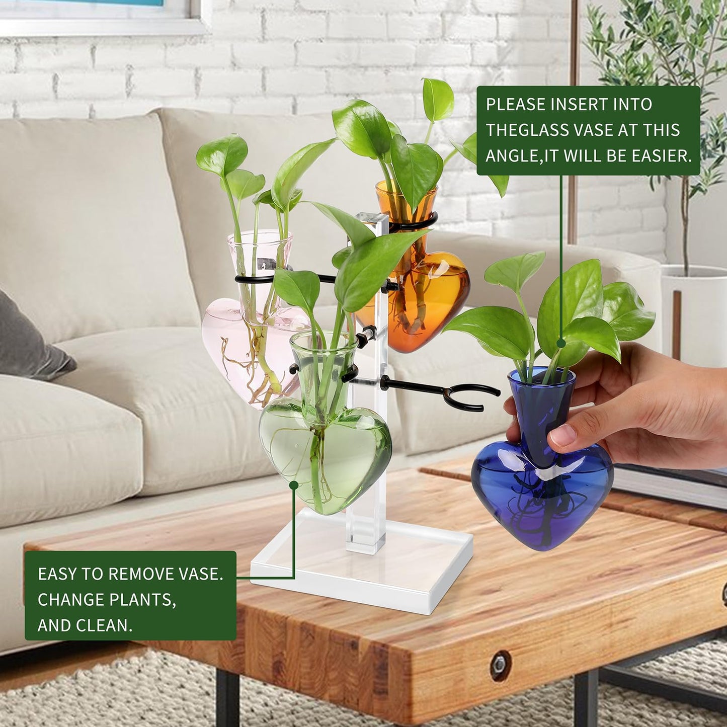 YYHglass Clear Plants Propagation Stations Terrarium Kit Birthday Gift for Women for Indoor Home Office Decor Acrylic Plant Accessories - 4 Love Hear Vase