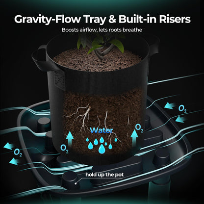 MARS HYDRO Auto Drainage System with Water Pump, 4 Elevated Runoff Trays & 4-Pack 5 Gallon Grow Bags, Plant Drainage Saucers for Indoor Plants Grow Tents