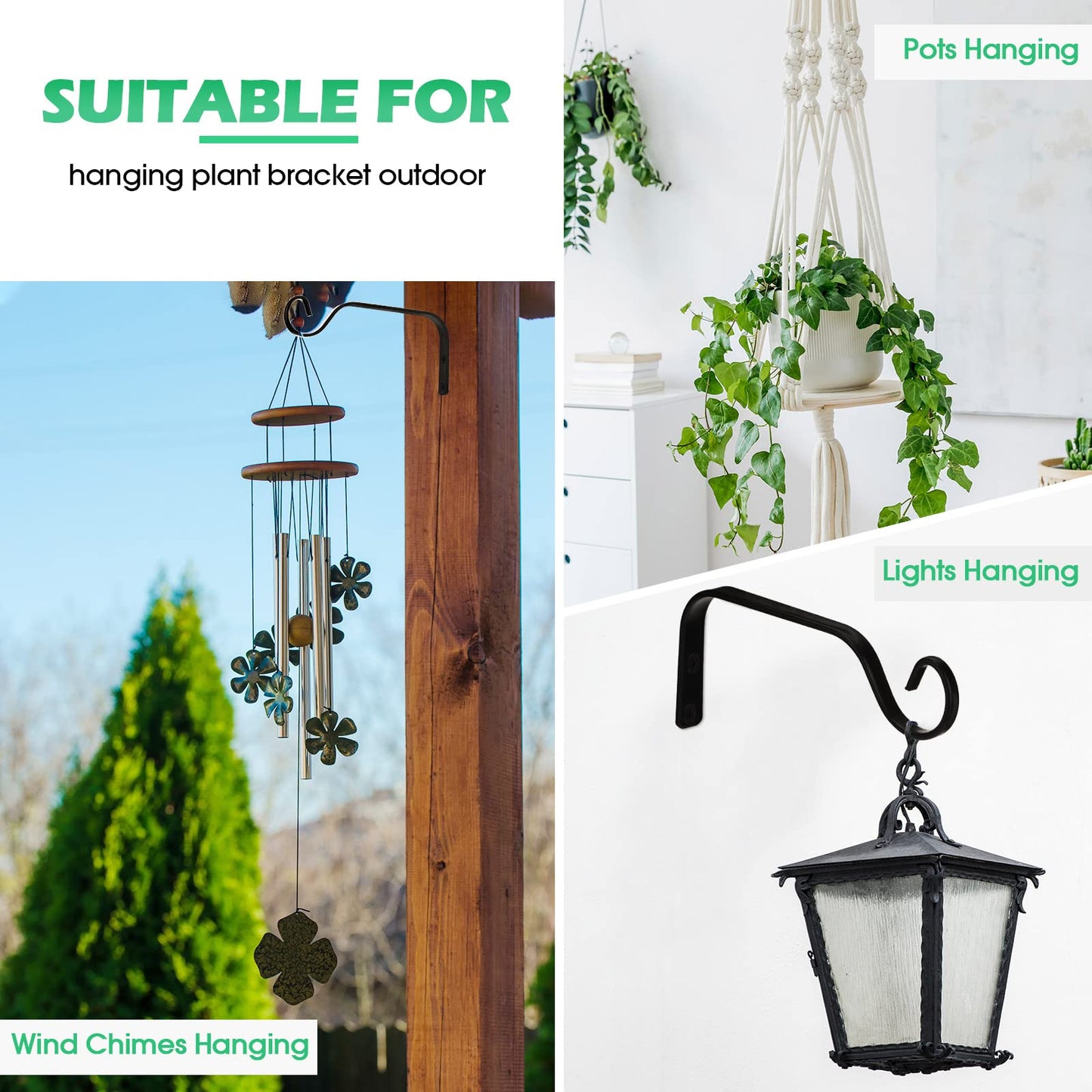 12 Pack Hanging Plant Bracket 7.3 Inches Metal Hook Decorative Straight Hanger for Bird Feeders, Wind Chimes, Flower Baskets, Planters Indoor Outdoor Wall