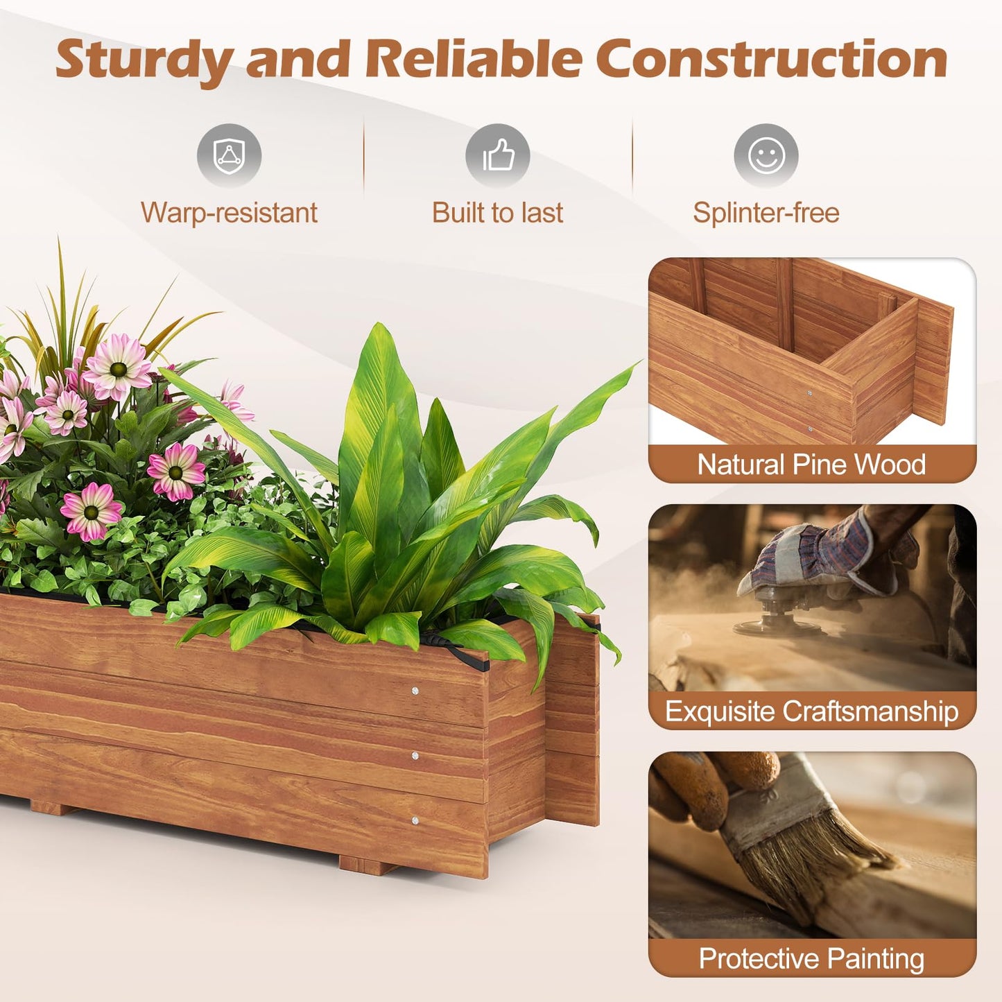 S AFSTAR Raised Garden Bed, 44" x 11" x 10" Wood Rectangle Planter Box with Drainage Holes, Water-Resistant Paint, Decorative Window Box, Outdoor Garden Bed for Fruit Vegetable Flower Herb, Orange