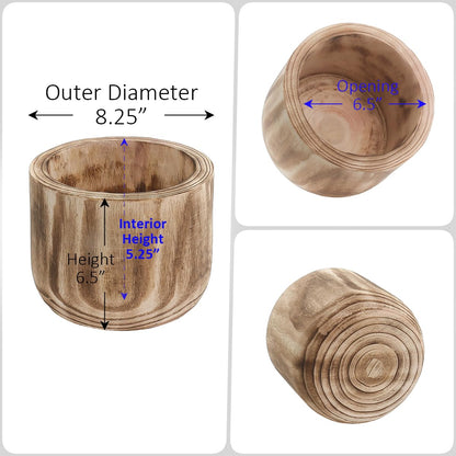 CYS EXCEL 8.25'' Burnt Finish Cylinder Planter Lightweight Natural Wood Cachepot for Indoor Plants, Succulents, Herbs, Home & Office Decor