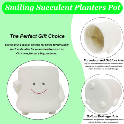 LLYSTTDS Smily Face Planter Pot Cute Resin Succulent Pots for Plants Creative Succulent Flower Pots Tabletop Decorations for Mother and Appreciation Christmas