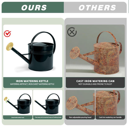 LONGRUN 2.5 Gallon Dark Green Metal Watering Can for Plants and Garden with Removable Spout, Made of Galvanized Iron