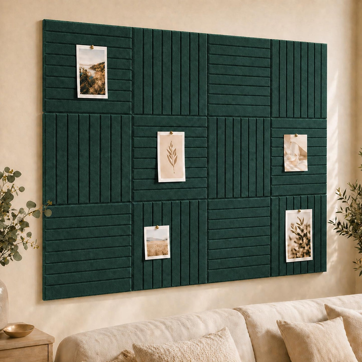 Baysola Stripe Felt Bulletin Board Panels 48 x 36 Inch Self Adhesive Wall Tiles Cork Board Alternative for Office Classroom Photos Notes 12 Pack
