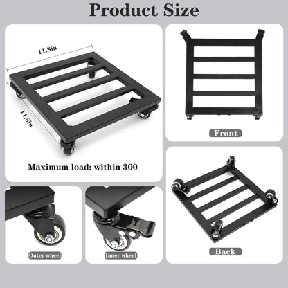 Goooxim Heavy Duty Plant Caddy with Wheels 12Inch - 200lb Weight Capacity - Steel Rolling Plant Stand for Indoor and Outdoor Use - Lockable Wheels - Black